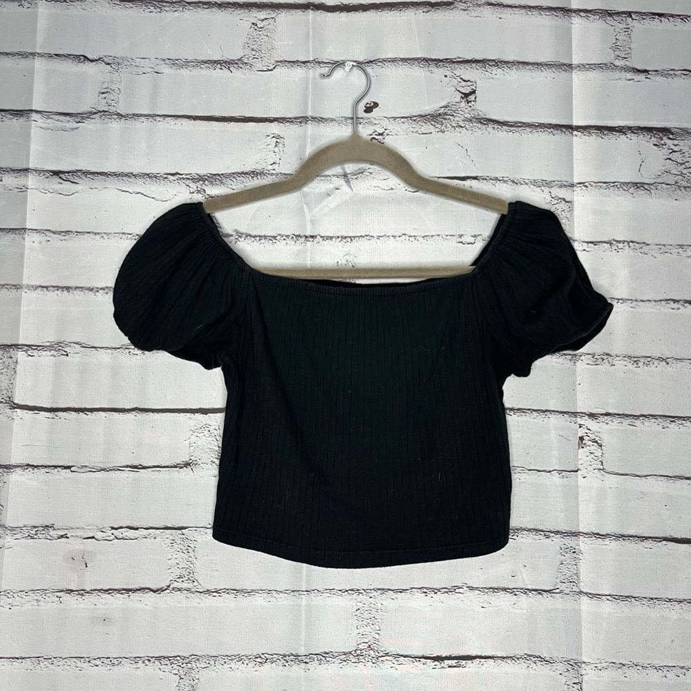 Wild Fable Black Crop Top Blouse with Puffed Sleeves SZ S Summer Lightweight